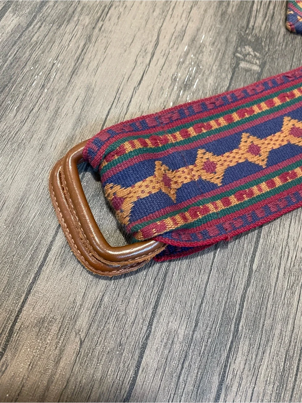Lands' End vintage Multicolor Woven Geometric Woven Belt leather loops